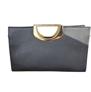 C High Quality Leather Clutch Shoulder Evening Bag Gold Accents Heavy Party